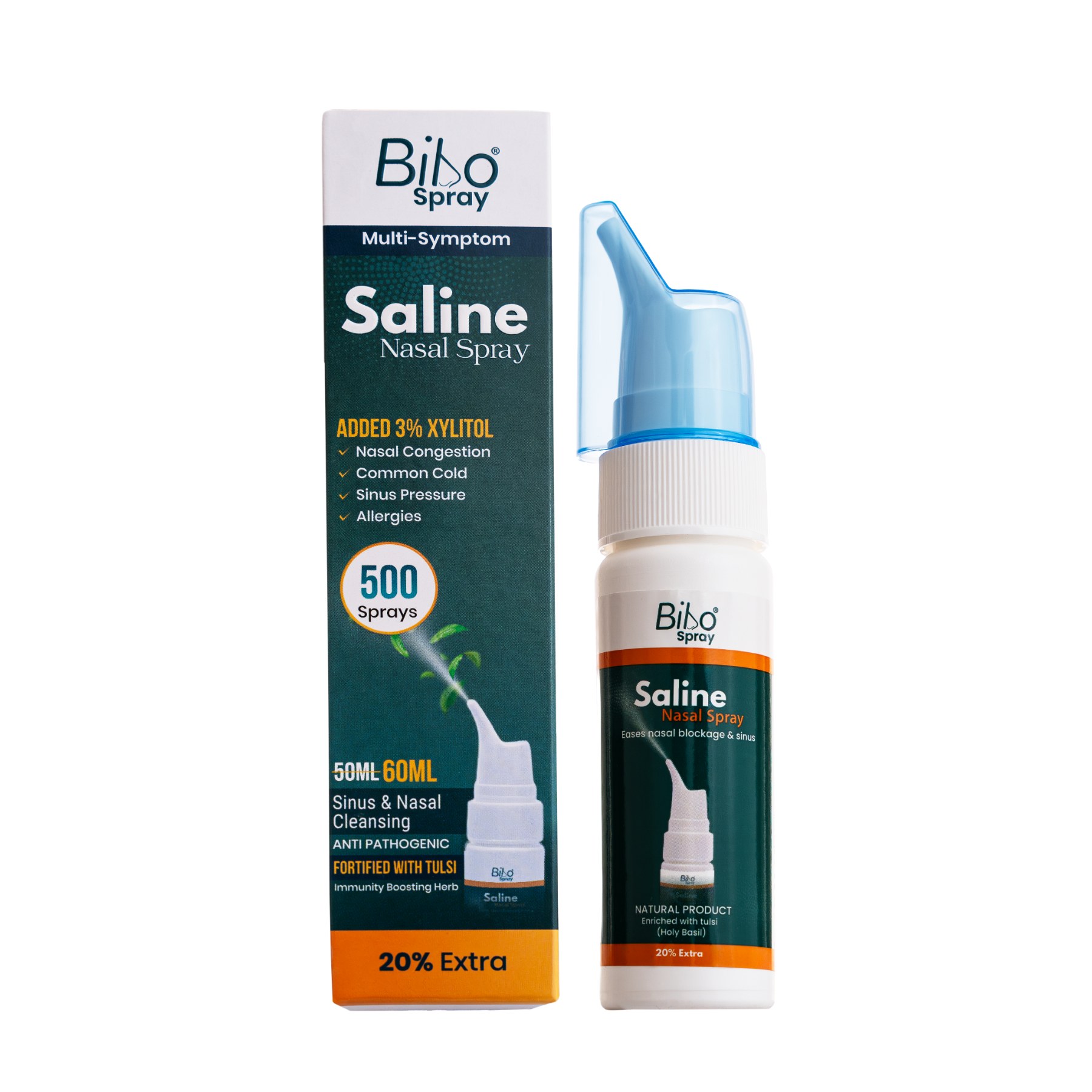 Bibo Saline Nasal Spray with Tulsi & 3% Xylitol - 60 ml